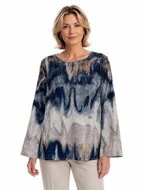 Noracora Abstract Watercolor Print 3/4 Sleeve Tunic Blouse Size Medium.